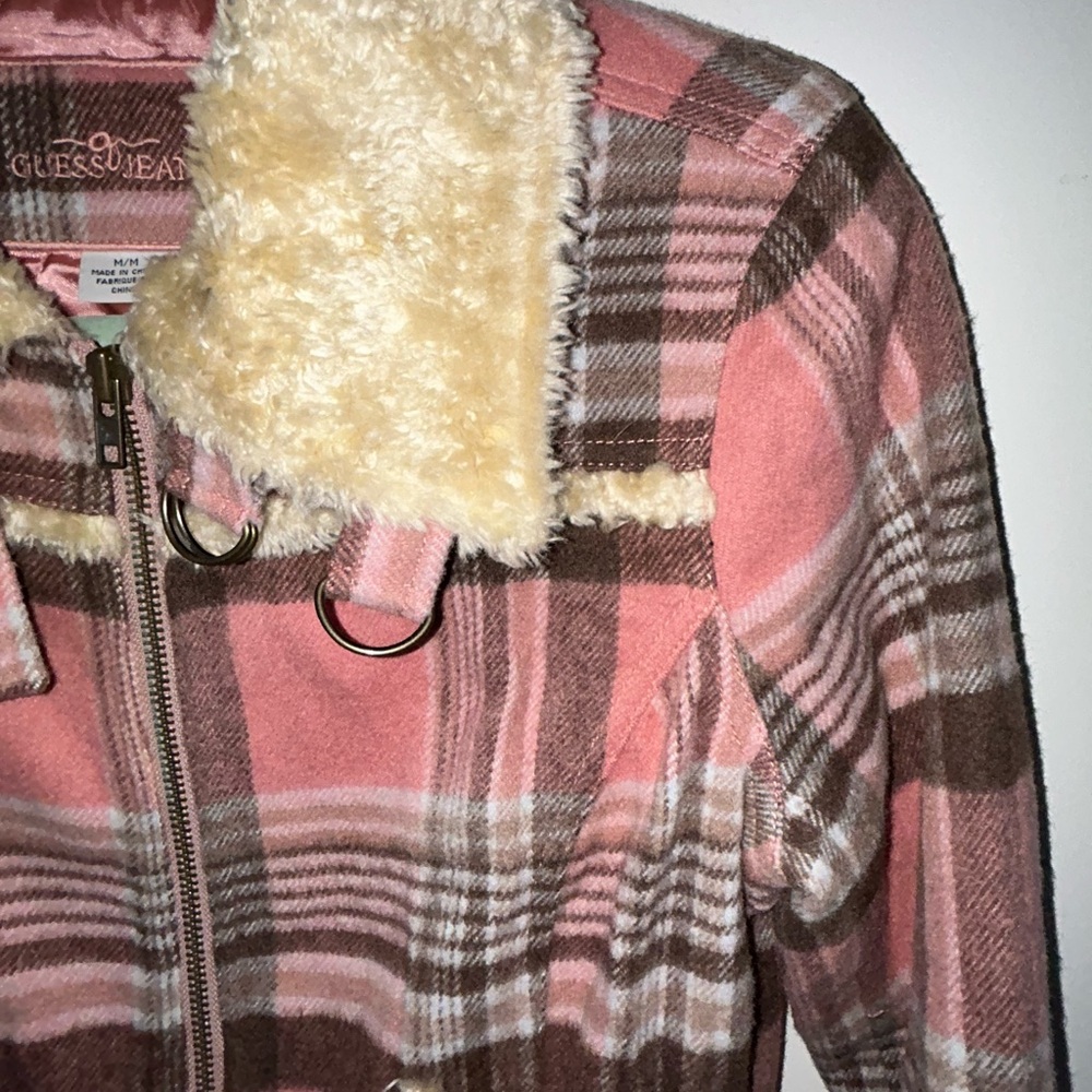 vintage Guess jeans wool blend plaid bomber coat with sherpa accents sz M EUC LN - Picture 3 of 15
